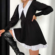 FJØRNA Like a Doll black collar dress with tie detail, stylish Y2K-inspired dress featuring a sleek design and modern silhouette.