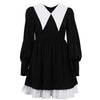 Black collar dress by FJØRNA featuring a sleek, fitted design, styled for streetwear and Y2K fashion, ideal for trendy casual looks.
