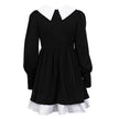 FJØRNA Like a Doll black collar dress, stylish black tie dress with a modern Y2K streetwear vibe, showcased on a model.