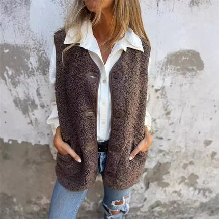 Sofie | Cozy Sherpa Vest with Buttons and Pockets