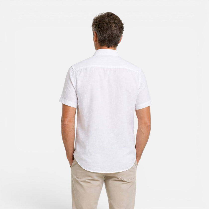 Men's FJØRNA linen shirt with short sleeves, breathable fabric, classic fit, ideal for casual and warm weather wear