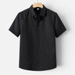 Men's breathable linen shirt by FJØRNA, short sleeve, classic fit, lightweight and comfortable for warm weather.