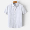Men's FJØRNA linen shirt with short sleeves, breathable fabric, and a classic fit, ideal for casual and summer wear.