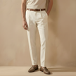 FJØRNA men's linen blend straight leg trousers with relaxed fit, casual style, featuring a comfortable waistband and classic design.