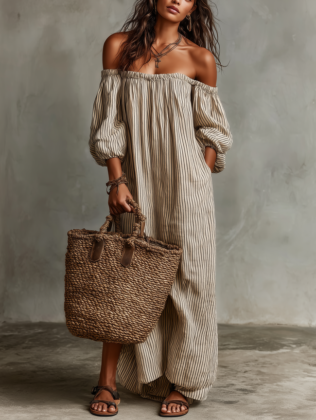 FJØRNA linen maxi casual dress with a relaxed fit, featuring a flowing silhouette and lightweight fabric perfect for warm weather.