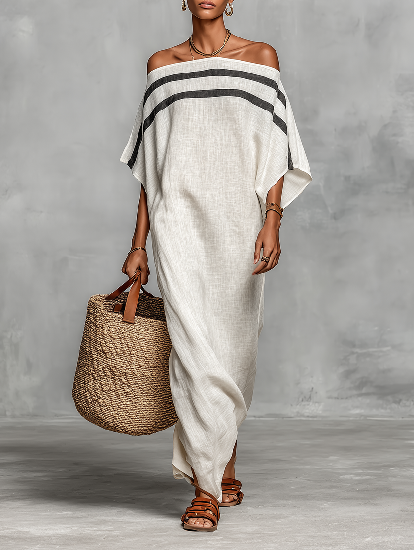 Linen Off-Shoulder Maxi Dress For Women