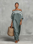 Linen Off-Shoulder Maxi Dress For Women