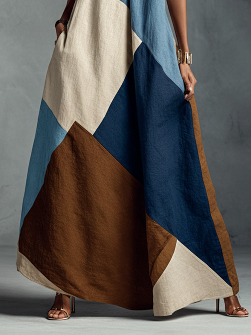 Linen Patchwork Maxi Dress | Casual Dress