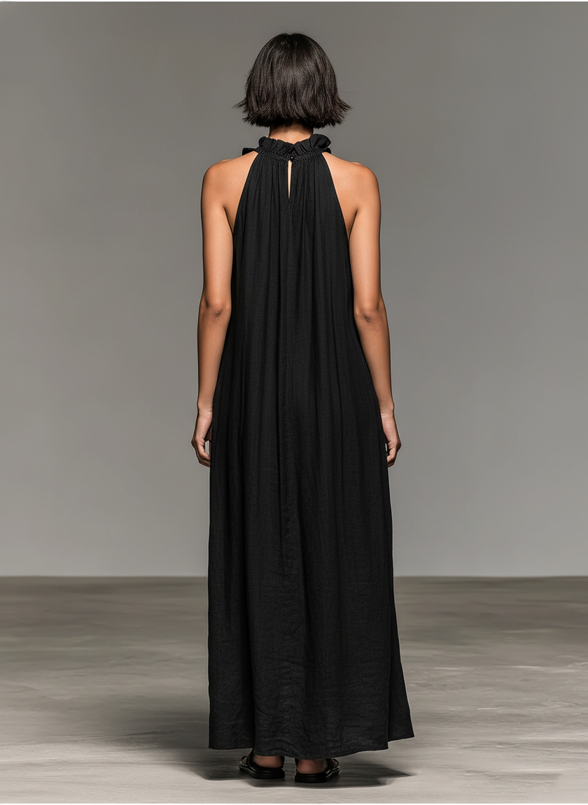 Linen Ruffle Maxi Dress For Women