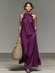 Linen Ruffle Maxi Dress For Women