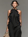 Linen Ruffle Maxi Dress For Women