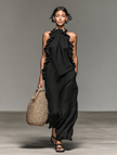 Linen Ruffle Maxi Dress For Women