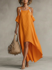 FJØRNA linen women's casual dress with a relaxed fit, featuring a sleeveless design and light, breathable fabric.