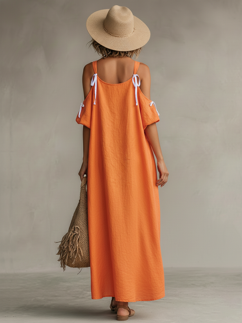 FJØRNA linen women's casual dress, lightweight and breathable, with a relaxed fit and simple design perfect for warm weather.