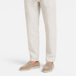Men's FJØRNA linen summer outfit, breathable lightweight two-piece set with collar and button details, ideal for warm weather.
