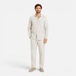 Men's FJØRNA linen summer outfit set with breathable, lightweight fabric, including a collar shirt and matching pants.