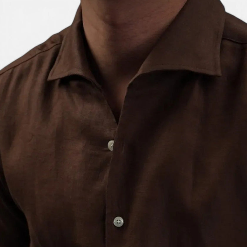 Men's lightweight linen shirt for men by FJØRNA, slim fit summer casual shirt, perfect for business or relaxed wear.