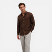 Men's lightweight slim fit linen shirt for summer, casual business wear by FJØRNA, shown in a relaxed fit with breathable fabric.