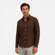 Men's slim fit linen shirt by FJØRNA, lightweight breathable summer business casual shirt for men.