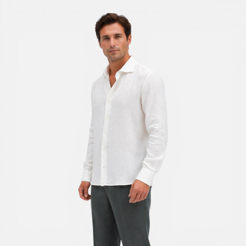 Men's FJØRNA slim fit linen shirt for summer, lightweight and casual, perfect for business or relaxed occasions.