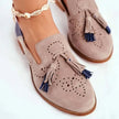 FJØRNA women's orthopedic loafers with tassels, pointed toe, arch support, handmade moccasin style, breathable and stylish for spring.