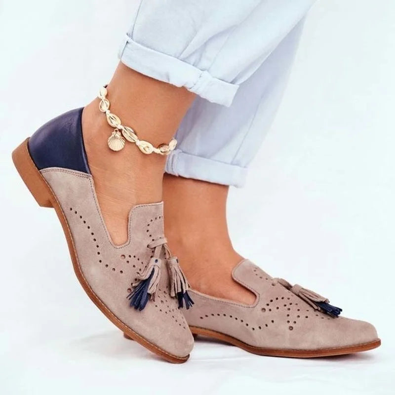 FJØRNA women's orthopedic loafers with tassels, pointed toe, arch support, handmade moccasin design, breathable spring shoes