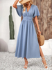 FJØRNA Arielle white long sundress with short sleeves and V-neck, flowing maxi dress perfect for summer wear.
