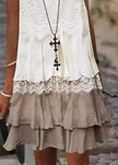 FJØRNA loose white sleeveless O-neck lace patchwork midi dress, stylish and comfortable for casual or semi-formal wear