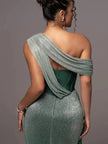 FJØRNA Maxine Divine Allure Draped Maxi Dress in white, flowing fabric with elegant draping and a stylish maxi length.