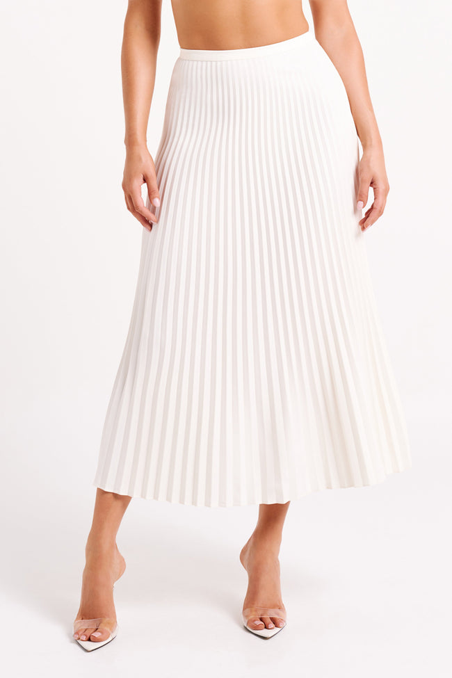 Luna | Pleated Full-Length Maxi Skirt in White