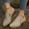 FJØRNA Bronte orthopedic zip-up ankle boots in black leather with sturdy soles and silver zipper detail.