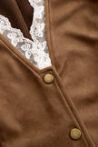 Brown suede lace sleeve Western shirt for women by FJØRNA, featuring a stylish design with lace accents and Western-inspired details.