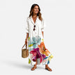 Lightweight women's bohemian maxi dress by FJØRNA featuring button details and a relaxed fit for summer wear.