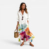 Lightweight women's bohemian maxi dress by FJØRNA featuring button details and a relaxed fit for summer wear.