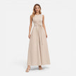 Elegant women's summer maxi dress by FJØRNA with twist waist design and sleeveless style, perfect for warm weather.