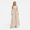 Elegant women's summer maxi dress by FJØRNA with twist waist design and sleeveless style, perfect for warm weather.