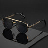 Men wearing FJØRNA square pilot aviator sunglasses with UV400 protection, showcasing stylish eyewear with a metal frame and tinted lenses.