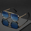 Men's square pilot aviator sunglasses by FJØRNA with UV400 protection, featuring dark tinted lenses and metal frame.