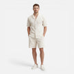 Men's FJØRNA corduroy shirt and shorts set, casual summer outfit, featuring a button-up shirt and matching shorts in a relaxed style.