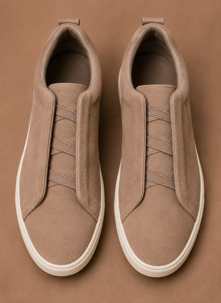 Men's FJØRNA suede slip-on sneakers with laceless design, lightweight casual shoes for comfortable everyday wear