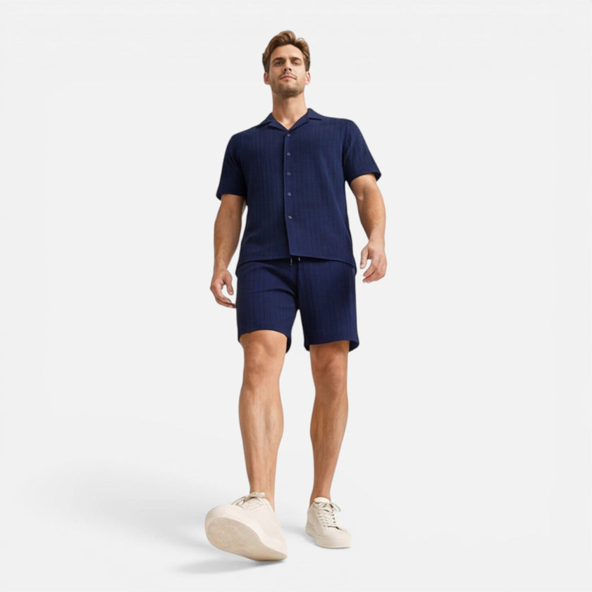 Men's linen shirt and shorts set by FJØRNA, breathable summer co-ord, casual men's set for warm weather.