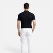 Men's ribbed knit polo shirt by FJØRNA, premium cotton, slim fit, short sleeves, classic collar, stylish men's shirt.