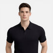 Men's ribbed knit polo shirt by FJØRNA in premium cotton with a slim fit, shown on a male model.