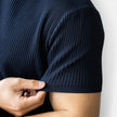 Men's FJØRNA ribbed knit slim fit lightweight short-sleeve T-shirt, perfect for summer casual wear.