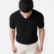 Men's FJØRNA lightweight ribbed knit slim fit short sleeve T-shirt, ideal for summer, shown in a natural casual fit.