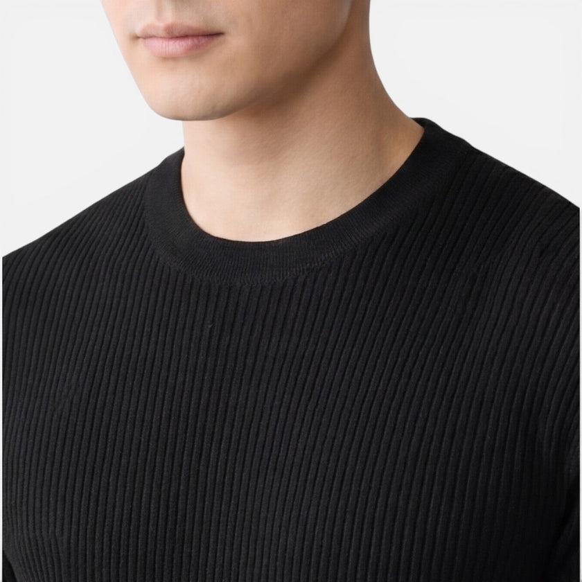 Men's FJØRNA ribbed knit slim fit lightweight summer T-shirt with short sleeves, casual men's shirt for warm weather.
