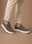 Men's suede slip-on sneakers by FJØRNA featuring casual loafer design and comfortable everyday wear.