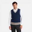 Men's wool sweater vest with V-neck and cable knit design, casual business style by FJØRNA.