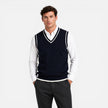 Men's wool sweater vest with V-neck and cable knit design, casual business style by FJØRNA.