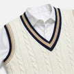 Men's wool sweater vest with V-neck and cable knit design, FJØRNA business casual men's shirt for layered style.